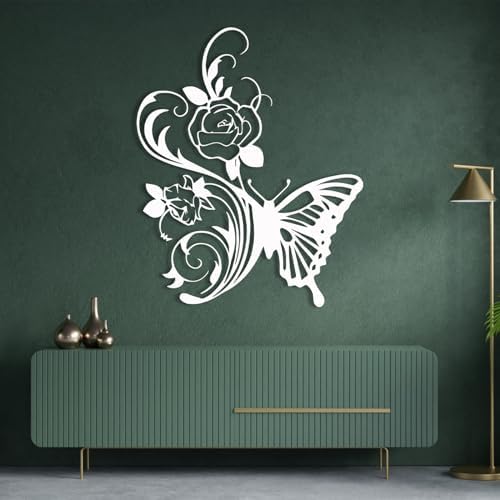 RUNBOAT Metal Flower Butterfly Wall Art - 39x32in Silver