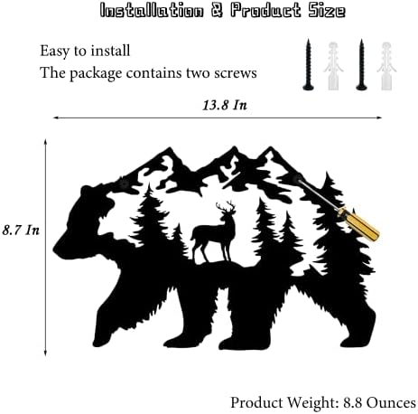 Metal Bear Wall Art - Rustic Forest Decor 14x85 Inch