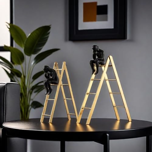 FUNSXBUG Thinker Statue Sitting on Ladder Decor Sculpture