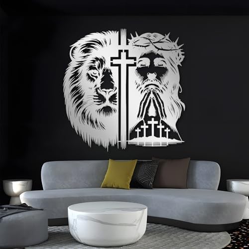 Jesus and Lion Metal Wall Art 19x19 Black