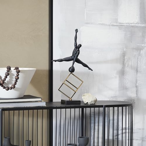 Deco 79 Marble Gymnast Decorative Sculpture with Gold Cube Base