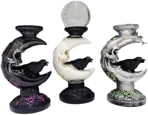 Gothic Moon and Raven Crystal Ball Base Halloween Home Decor