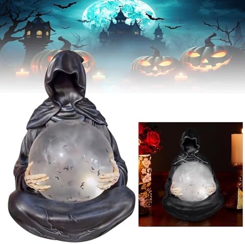 Gothic Resin Sitting Statue with Glowing Ball 59 Inch