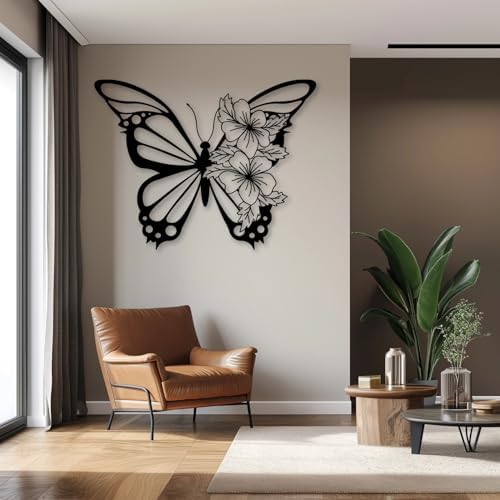 Idadey Metal Butterfly Wall Art Modern Cut Floral Design