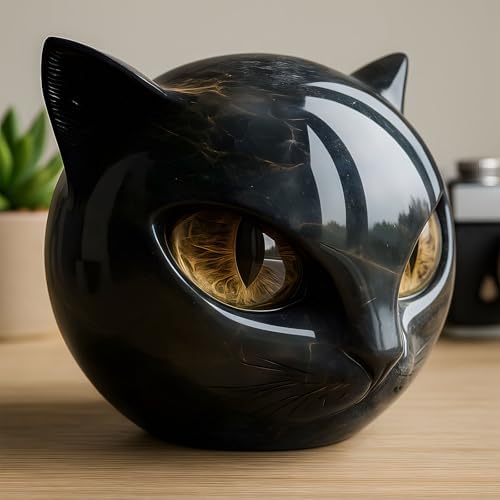 Luxury Black Cat Stone Sculpture - Elegant Home Decor