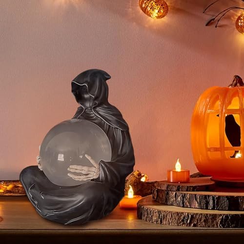 Grim Reaper Statue with Light Up Crystal Ball and Flying Bats