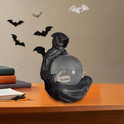 Grim Reaper Statue with Light Up Crystal Ball and Flying Bats