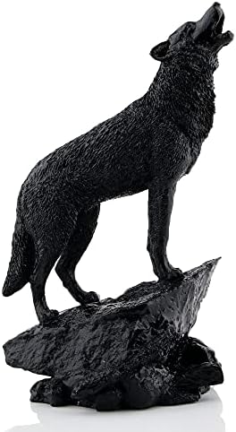 Wildlife Howling Wolf Statue Figurine Black Wolf Sculpture