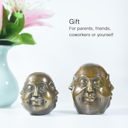 ILEWEI Four Face Buddha Head Statue Brass Sculpture Medium