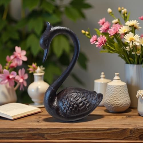 Handmade Cast Iron Swan Decor Statue