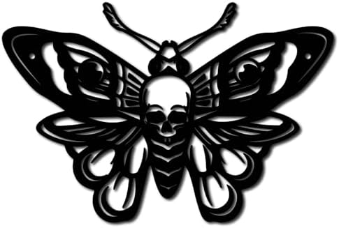 Butterfly Metal Wall Decor Black Skull Sculpture 12x8 Inch