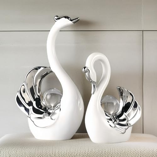 XINDAM Swan Figurines with Crystal Ball Decor 1