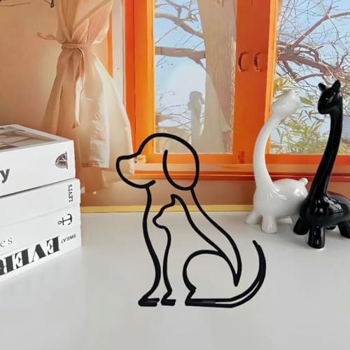 Minimalist Dog and Cat Wall Sculpture Art