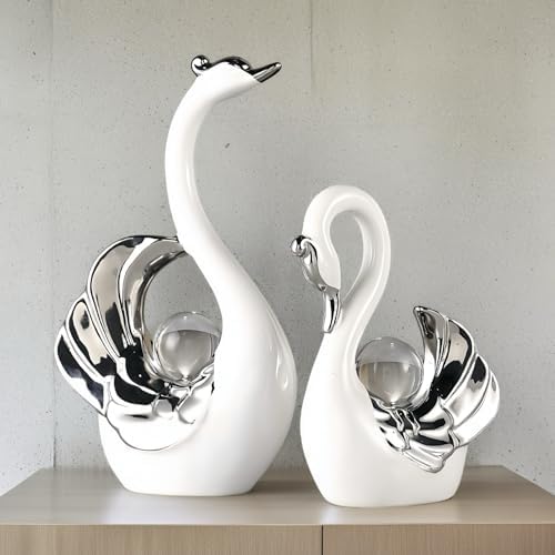 XINDAM Swan Figurines with Crystal Ball Decor 1
