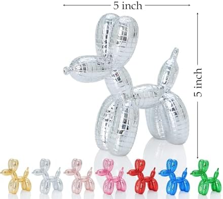 Disco Silver Dog Statue Decor 5 Inch