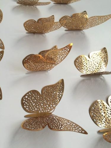 3D Metal Butterfly Wall Decor Set of 12 Shimmer Golden