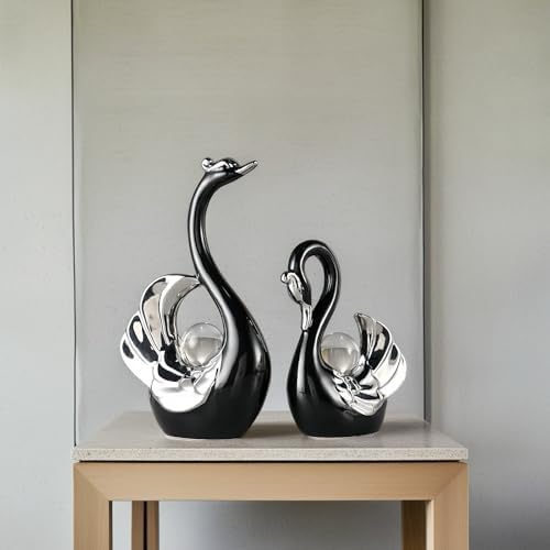 XINDAM Swan Figurines with Crystal Ball Decor