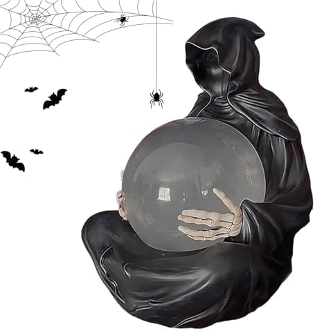 Grim Reaper Statue with Light Up Crystal Ball and Flying Bats