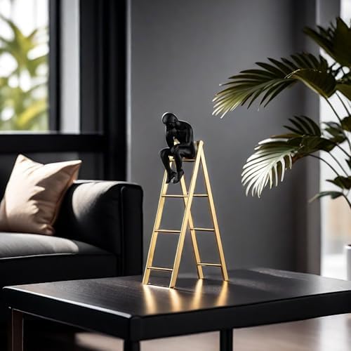 FUNSXBUG Thinker Statue Sitting on Ladder Decor Sculpture