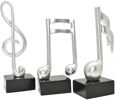 Musical Notes Decor Sculptures with Treble Clef Silver Resin