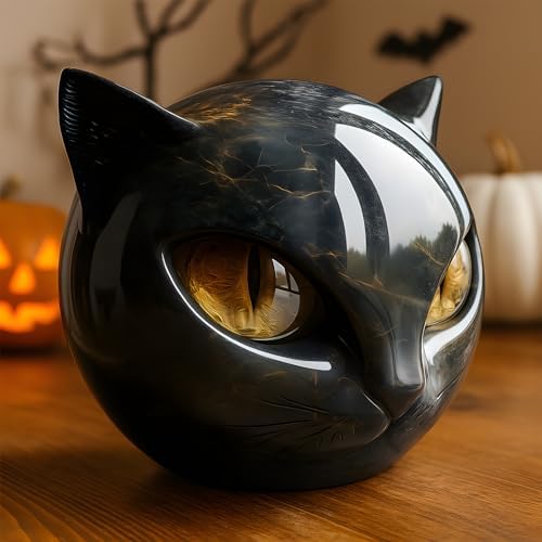 Luxury Black Cat Stone Sculpture - Elegant Home Decor
