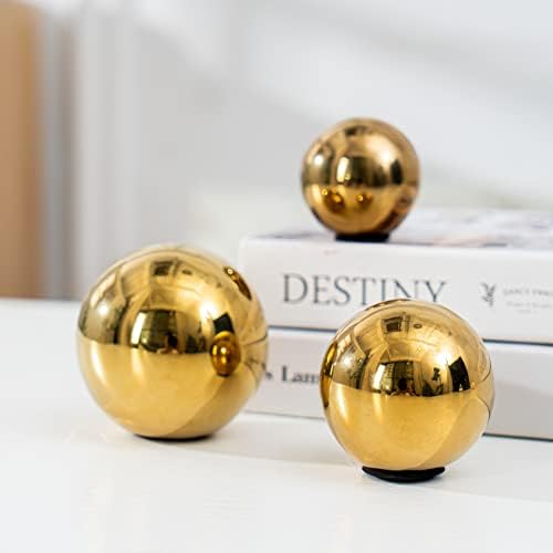 Golden Ball Ceramic Decor Set of 3 Modern Art Sculpture