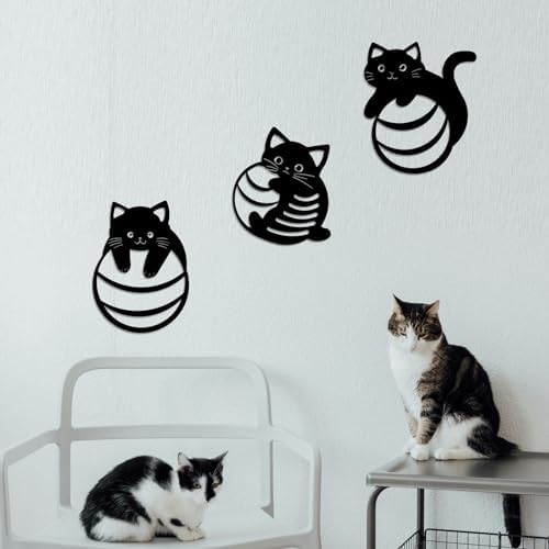 Black Metal Cat Wall Decor Minimalist Abstract Design