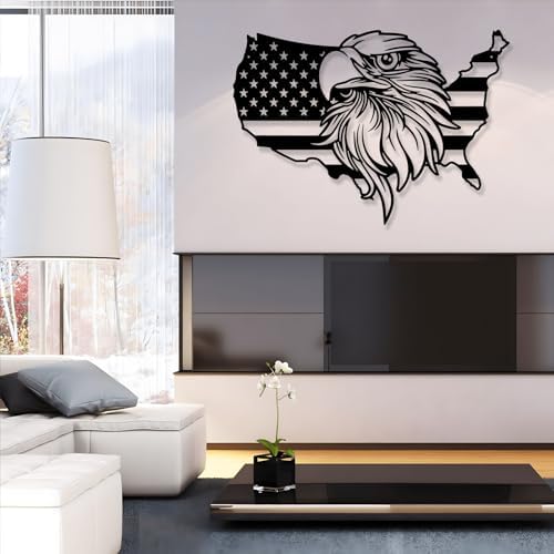 American Flag Metal Wall Art - 30x21 Inch Silver Sculpture
