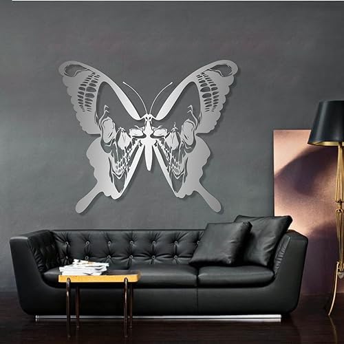 Butterfly Skull Wall Art Decor Black Metal 30x26 Inches