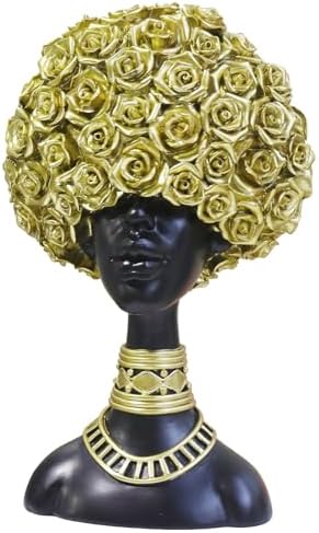 Pigort African American Woman Head Statue Gold Decor Sculpture