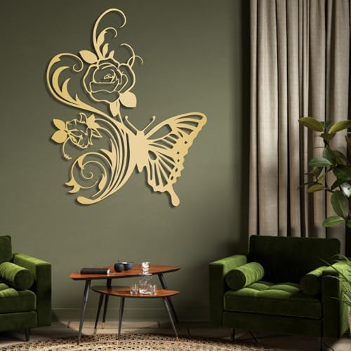 RUNBOAT Metal Flower Butterfly Wall Art - 39x32in Silver