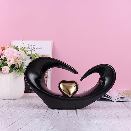Orenm Ceramic Heart Sculpture Black Gold Abstract Decor