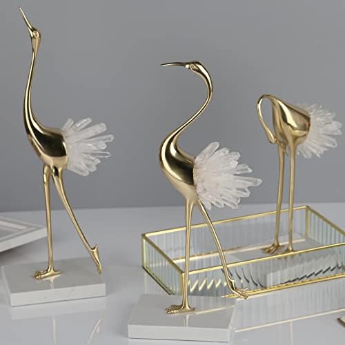 Suruim Elegant Gold Crane Statues with Crystal Tail Accents