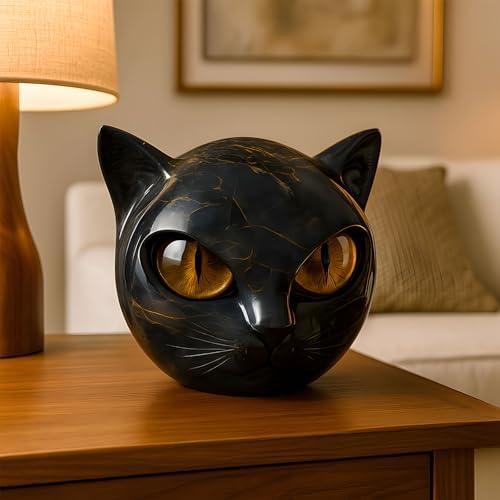 Luxury Black Cat Stone Sculpture - Elegant Home Decor