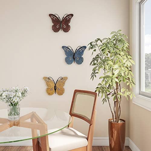 3-Piece Butterfly Metal Wall Art Set - Hand Painted Decor