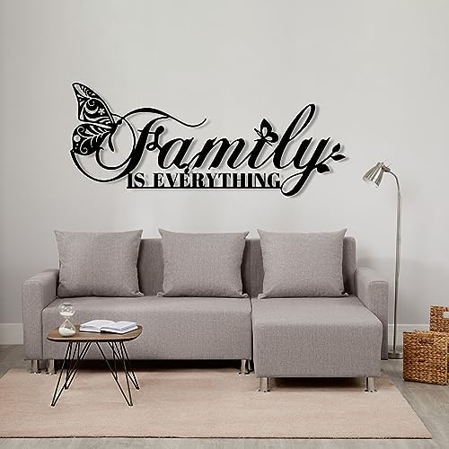 Family Is Everything Metal Wall Art with Butterfly 31x13 Inches Black