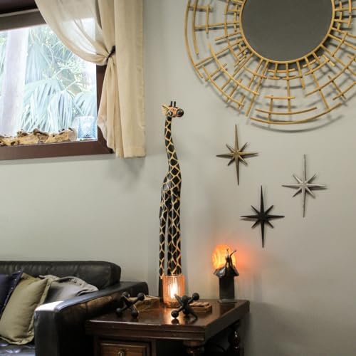 Zeckos 36-Inch Tall Hand-Carved Brown Wood Giraffe Sculpture