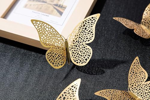 3D Metal Butterfly Wall Decor Set of 12 Shimmer Golden