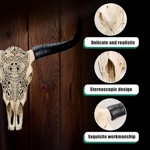 Hand-Carved Authentic Cow Skull Wall Decor 27x26x10 Inch
