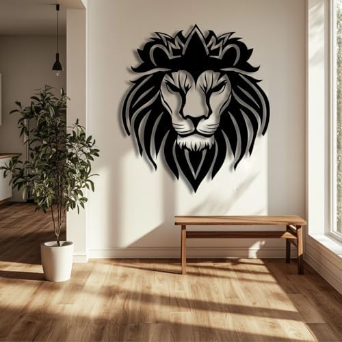 Flewfar Metal Wall Art Lion 24x24 Unframed Black