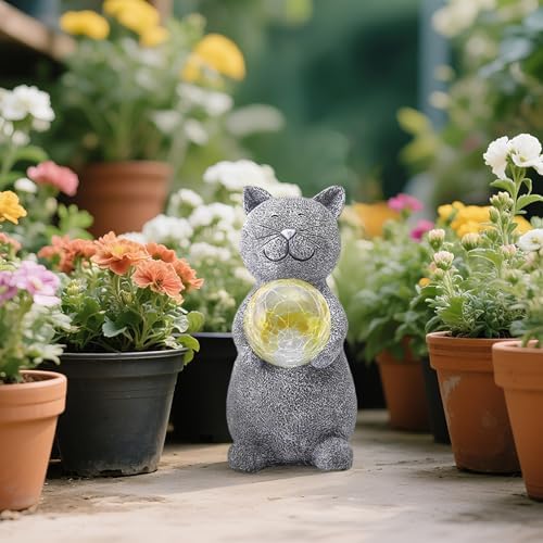 Solar Cat Statue Garden Decor with LED Light