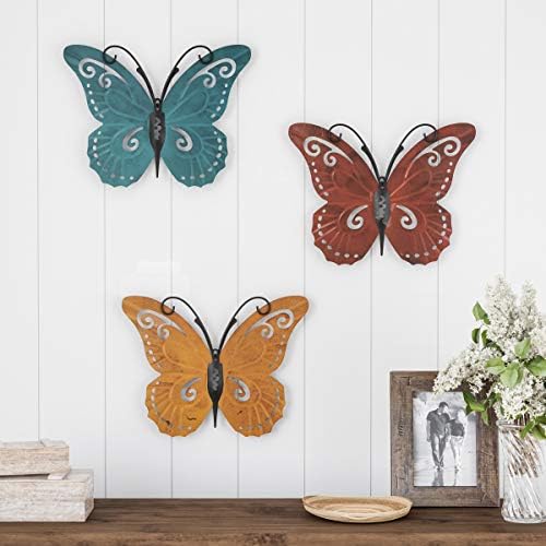 3-Piece Butterfly Metal Wall Art Set - Hand Painted Decor