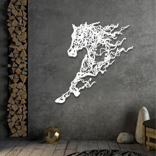 Cadeali Metal Tree Horse Wall Art Decor 35x20 Inches