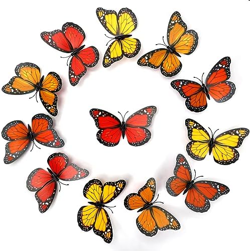 Hommtina 40 Pcs Orange-Yellow Monarch Butterfly Wall Decor