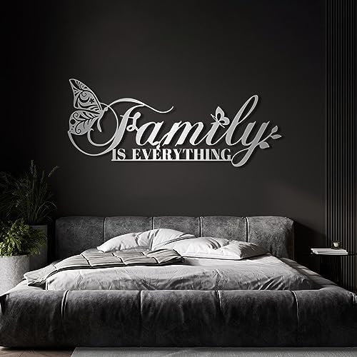 Family Is Everything Metal Wall Art with Butterfly 31x13 Inches Black