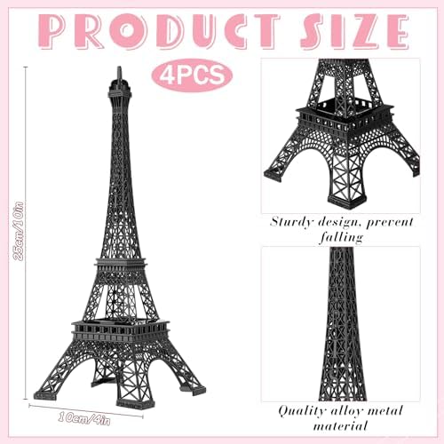 Therwen 4 Pcs Eiffel Tower Metal Statue Decor Set