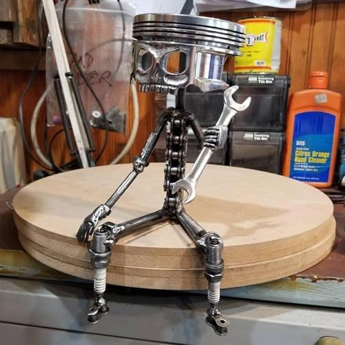 Carving Piston Skull Face Metal Art Statue