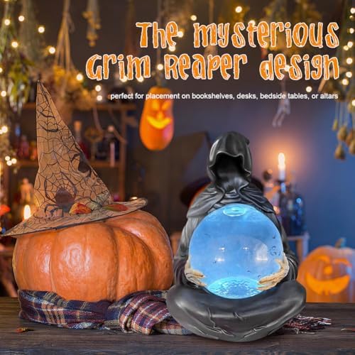 Grim Reaper Statue with Crystal Ball Light-up Sphere