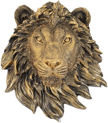 Lion Head Wall Decor Resin Statue Bronze Wall Hanging Sculpture