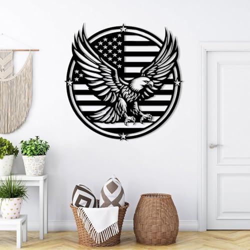 American Flag Eagle Metal Wall Decor - Patriotic Art Sculpture